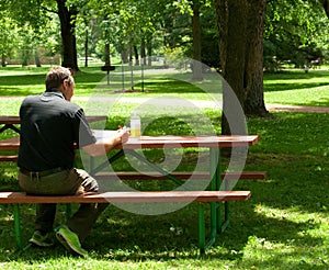 Casually Dressed Business Man Studying in Park