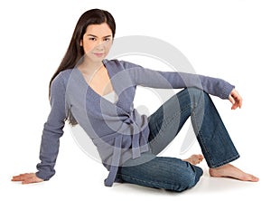 Casually Dressed Lady Sitting on Floor