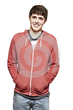 Casually dressed teenage boy smiling photo