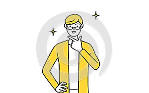 A casually dressed young man in a confident pose