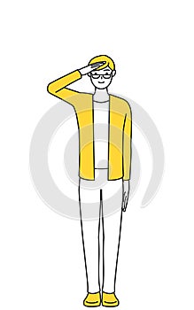 A casually dressed young man making a salute