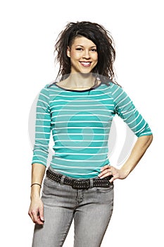 Casually dressed young woman smiling