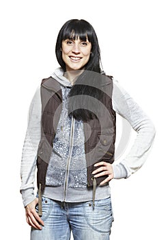 Casually dressed young woman smiling photo