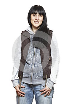 Casually dressed young woman smiling
