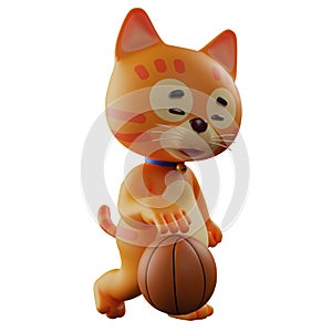 A Cat 3D Cartoon Illustration with dribble a ball