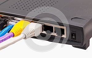 Cat 5 cables in multiple colors in router