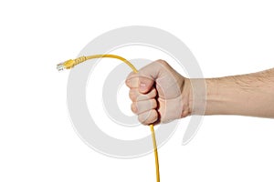 Cat 5e UTP RJ45 LAN cable in hand