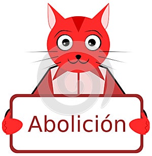 Cat with abolition placard, character, colors, spanish, isolated. photo