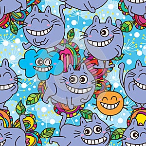 Cat abstract alice sky seamless pattern