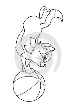 Cat acrobat on the ball coloring page