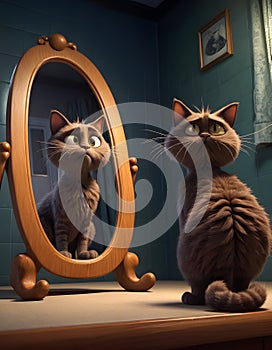 Cat Admiring Bathroom Mirror AI Generative photo
