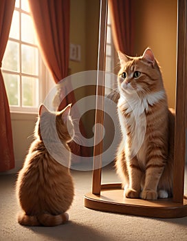 Cat Admiring Mirror Image AI Generative