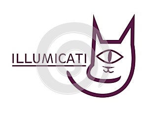 cat all seeing one eye animal logo. Illuminati concept symbol cartoon vector illustration