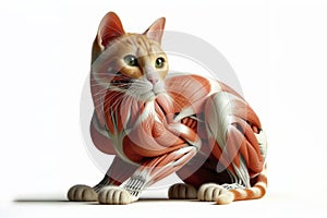 cat anatomy showing body and head, face with muscular system visible isolated on solid white background. ai generative