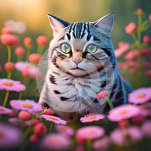 cat animal with flowers