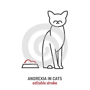 Cat with anorexia icon. Feline stomach problem. Pet health concerns.