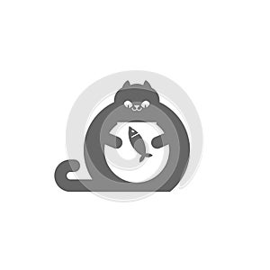 Cat and aquarium. Cat watching fish in aquarium. Vector illustration