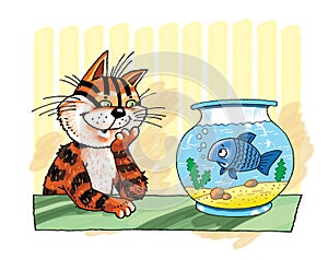 Cat aquarium fish humor funny cartoon character