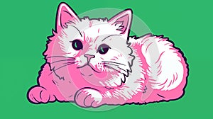 Cat Art for Poster in Pink and Green Contrast Color