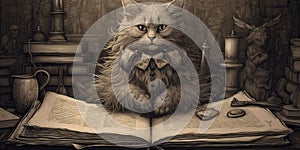 Cat as god, book illustration marginalia style, concept of Feline divinity, created with Generative AI technology