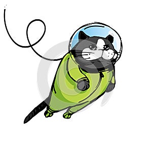 Cat astronaut flying into space. isolated ackground.trendy print. vector illustration