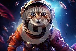 Cat astronaut in spacesuit against the background of the outer space, cat astronaut in a spacesuit on a Science fiction concept,