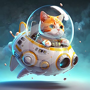 Cat astronaut in a spacesuit floating in space. 3D rendering