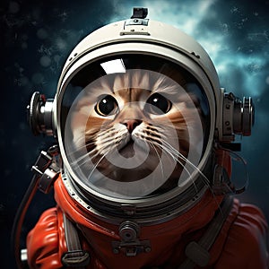 Cat astronaut in spacesuit. Portrait of a cat in space. Generative AI Generative AI