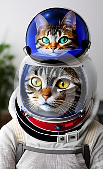 Cat in Astronaut Suit Exploring the Space with a Kitten