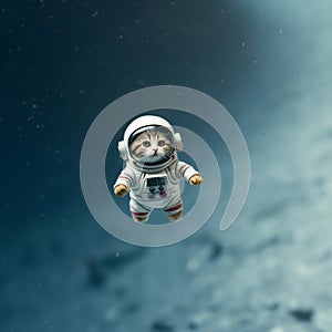 Cat Astronaut Walking on Lunar Surface. Espacial Travel Concept photo