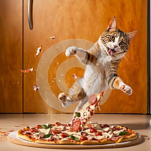The cat attacks the pizza. Generative AI