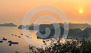 Cat ba city panorama in Vietnam at sunset