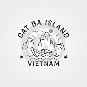 cat ba island national park logo, vietnam line art travel vector illustration design