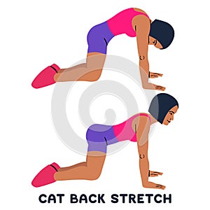 Cat back stretch. Backward camel stretch. Sport exersice. Silhouettes of woman doing exercise. Workout, training