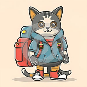 Cat in backpack original vector illustration Generative AI