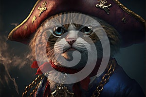 Cat bad pirate illustration generative ai