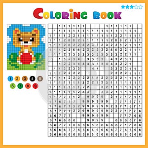 Cat with ball. Color by numbers. Coloring book for kids. Colorful Puzzle Game for Children with answer