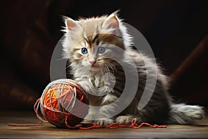 Cat with a ball of thread. Generative AI