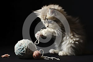 Cat with a ball of thread. Generative AI