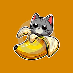 Cat in banana illustration