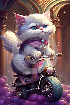 The cat is a bandit on a motorbike. Generated Ai