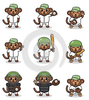 Vector Illustration of Cute Monkey with Baseball costume