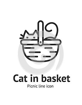 Cat in Basket Sign Thin Line Icon Emblem Concept. Vector