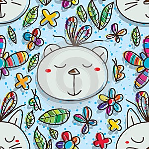 Cat bear gift seamless pattern