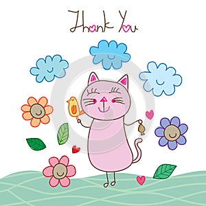 Cat bird smile thank you card