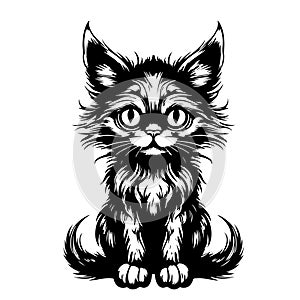 Cat black sketch hand drawn Halloween Vector illustration