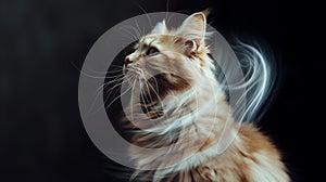 A cat with a blurred face in a white studio setting