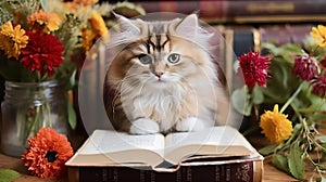 Cat Book Club: Illustration of a cat reading a book