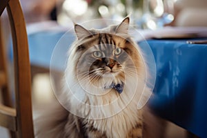 a cat in a bow tie at a wedding with flowers came to congratulate the bride and groom. A wedding ceremony