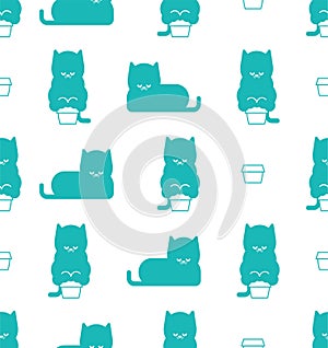 Cat box pattern seamless. Pet Fat cat in small and box background. Baby fabric texture